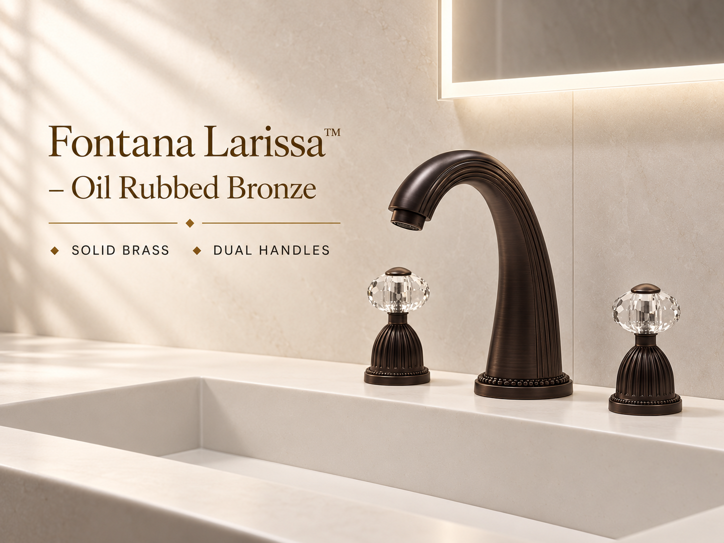 Fontana Larissa Oil Rubbed Bronze Deck Mounted Faucet with Two Clear Faceted Handles
